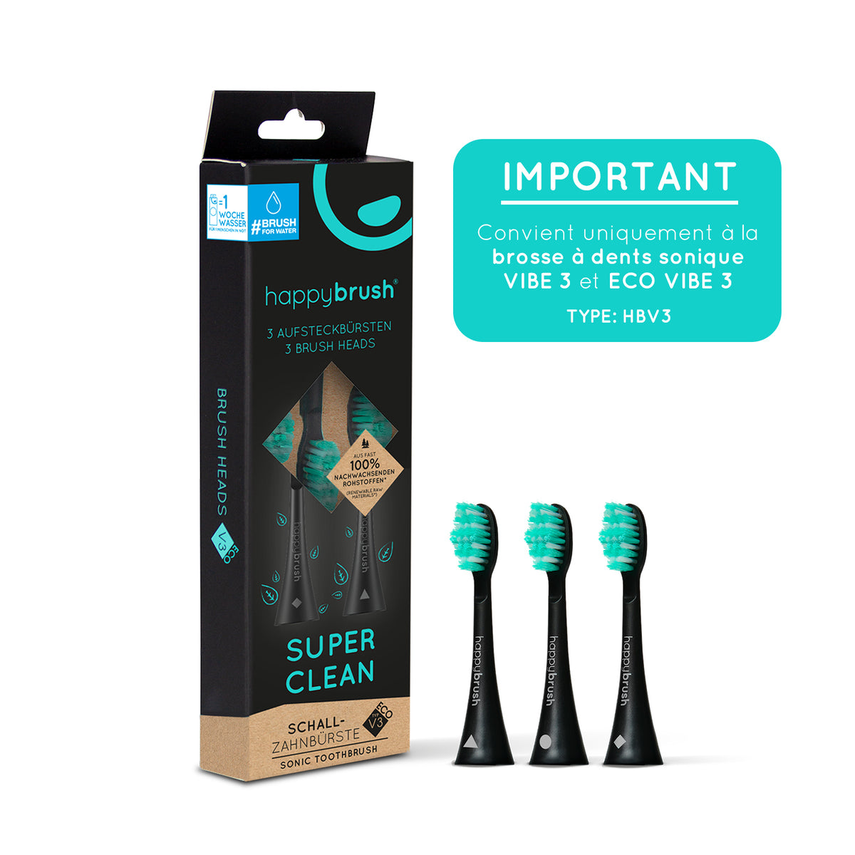 Têtes de brosse Sonique V3+ | Noire 6x